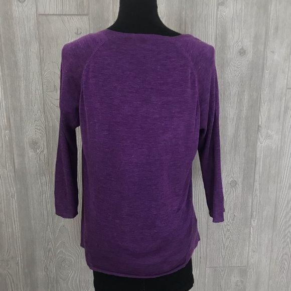 Eileen Fisher small purple cowl neck cropped long sleeve shirt sweater - Picture 3 of 5